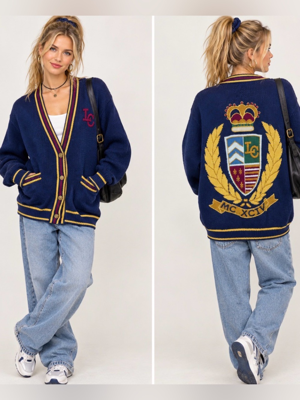 Vintage Liz C 1990 Bursting W Bright Colors Cardigan Sweater P-P21L30 Sz M crest